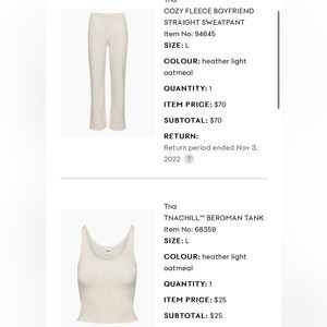 TNA Aritzia set- 	
COZY FLEECE BOYFRIEND STRAIGHT SWEATPANT and BERGMAN TANK